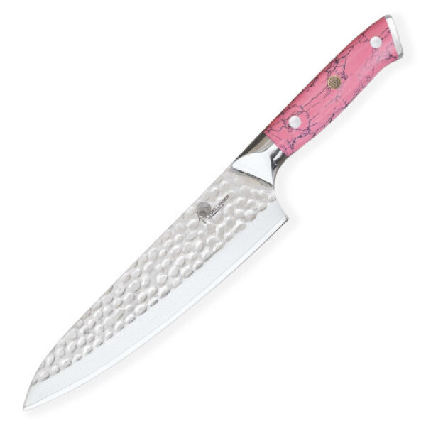 Nůž kuchyňský Chef/Gyuto 210 mm Dellinger Pink Stone Tsuchime Damascus