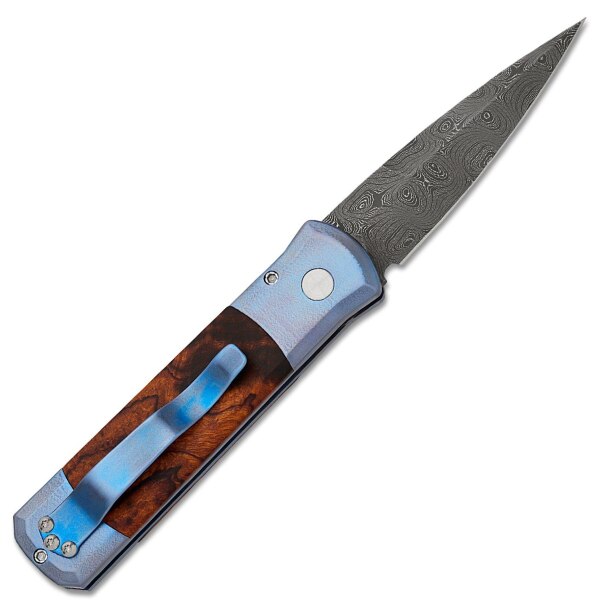 Pro-Tech-2024-Custom-Deser- Ironwood-Godson-Auto-Knife-Damascus-Blade